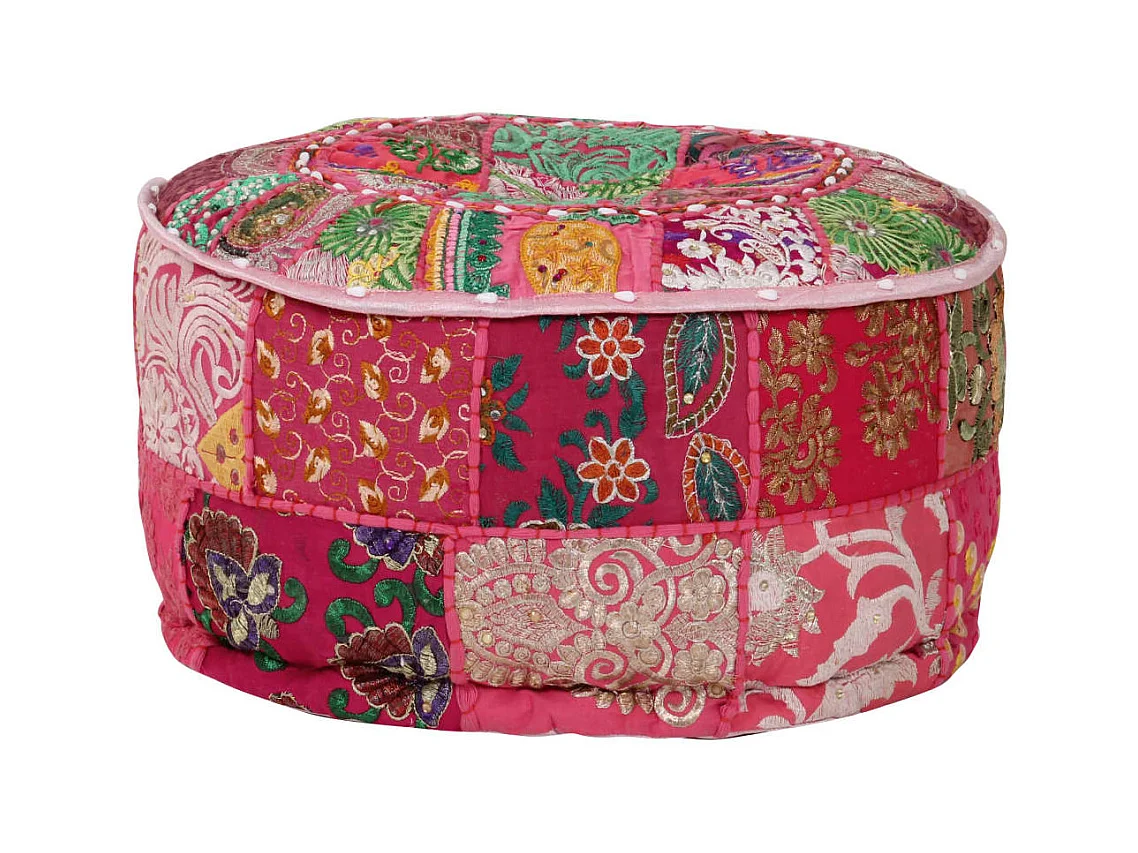 Pouf rond en coton en patchwork fait à la main 40 x 20 cm Rose FR636956