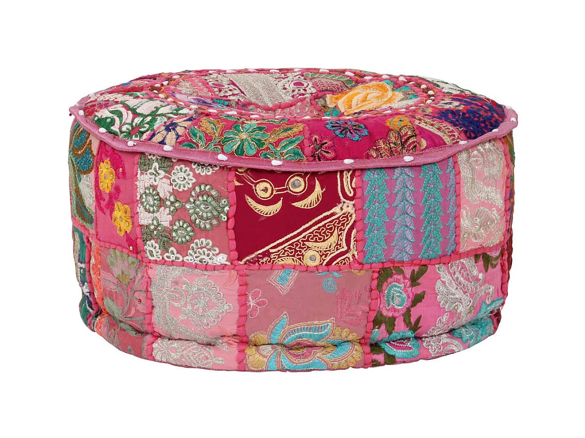Pouf rond en coton en patchwork fait à la main 40 x 20 cm Rose FR636956
