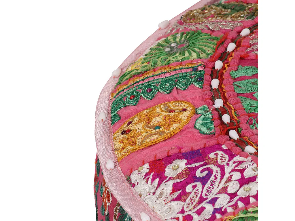 Pufe de retalhos redondo algodão artesanal 40x20 cm rosa PT903240