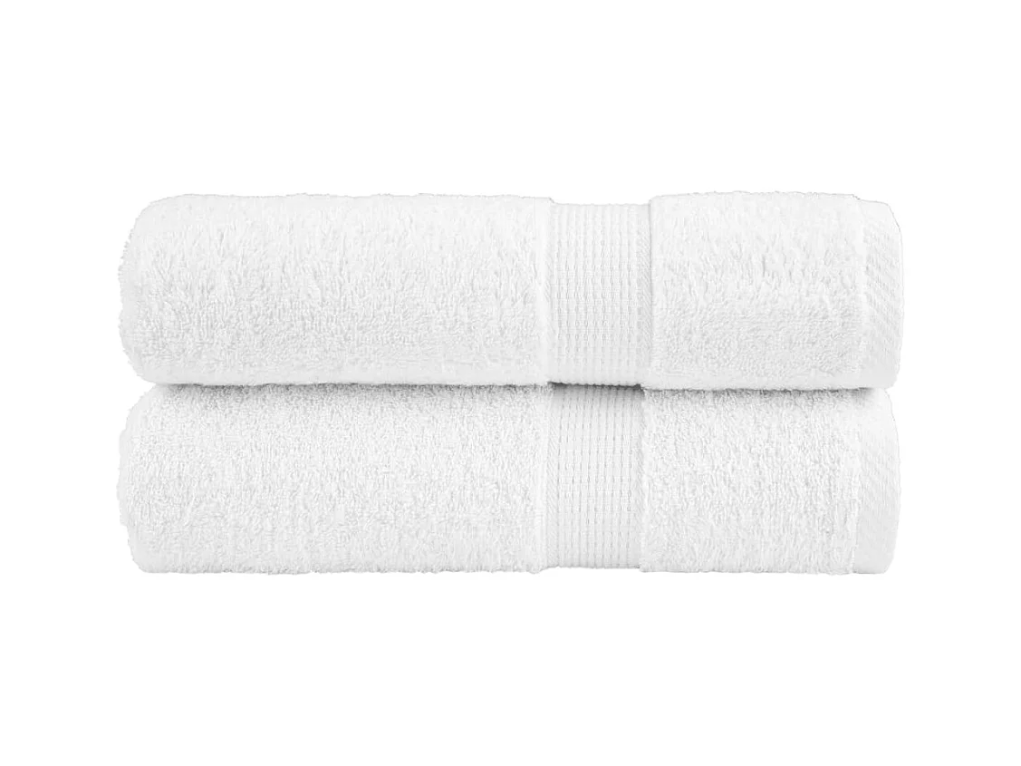 Serviettes de bain de qualité supérieure 2 pcs blanc 100% coton FR376344