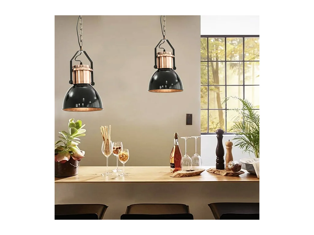 Lámparas de techo 2 unidades redondas negro E27 ES997434