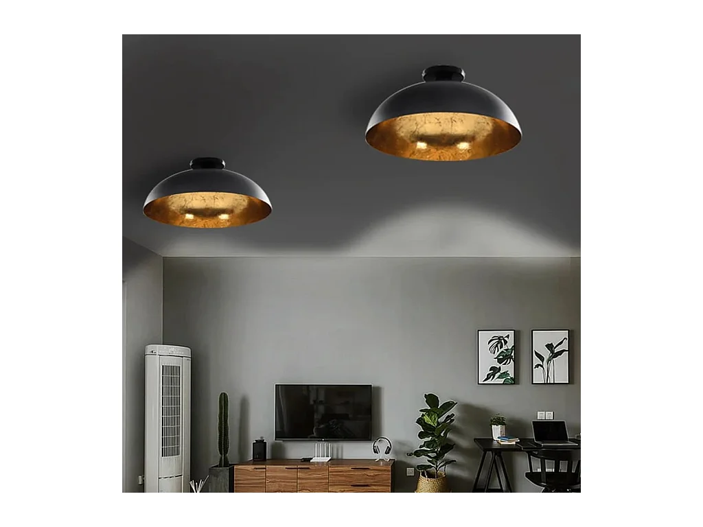Plafonniers 2 pcs Noir et doré Semi-sphérique E27 FR370580