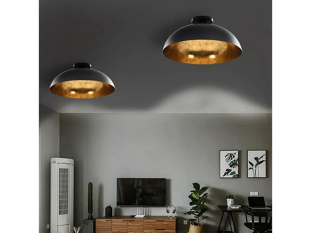 Plafonniers 2 pcs Noir et doré Semi-sphérique E27 FR370580