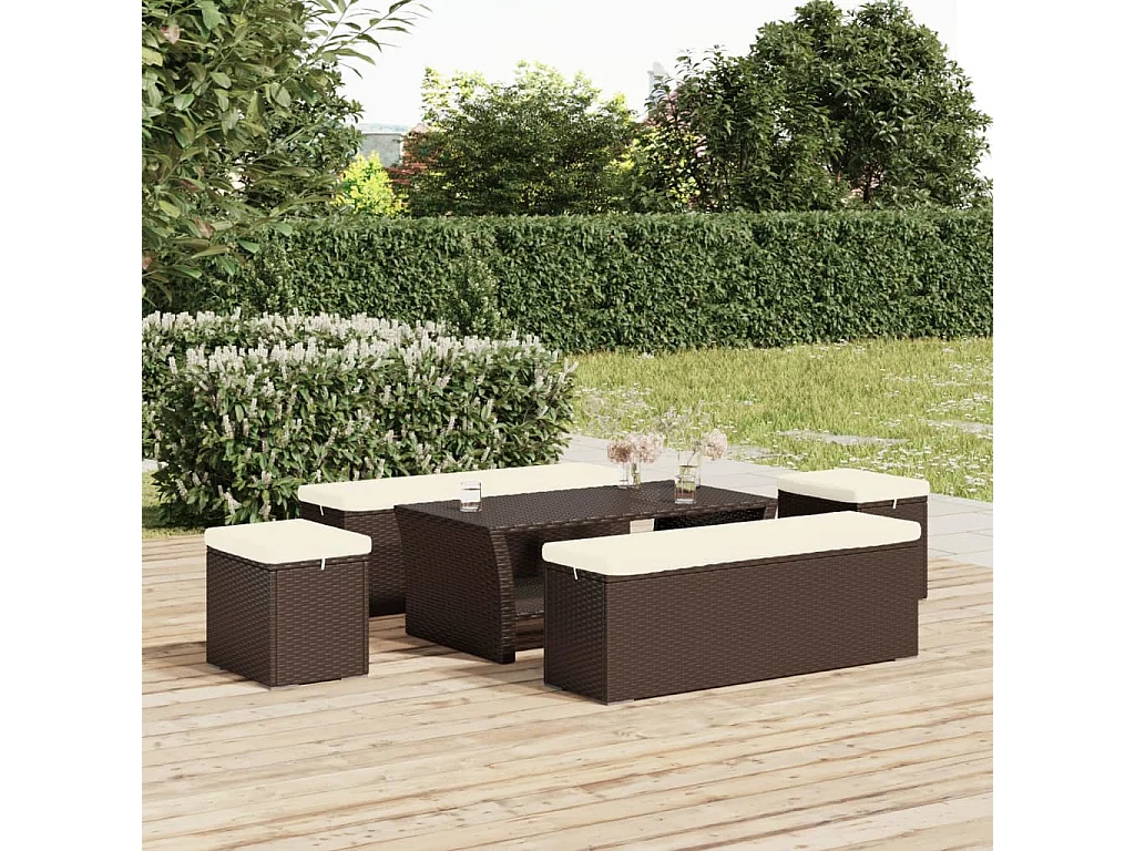 Otomanas com almofadões 2 pcs 40x30x40 cm vime PE castanho PT370133