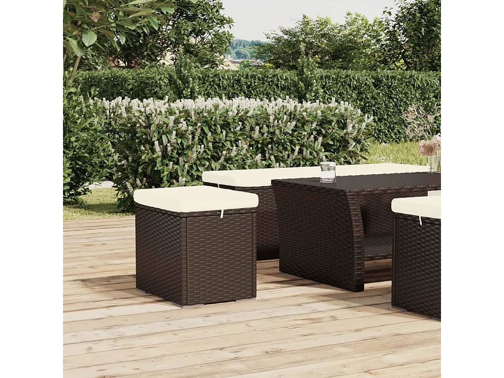 Otomanas com almofadões 2 pcs 40x30x40 cm vime PE castanho PT370133