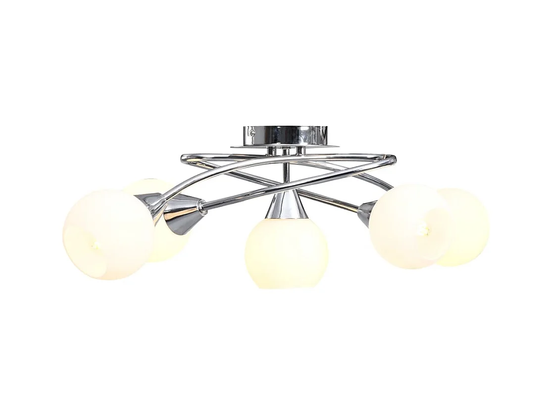 Plafonnier avec abat-jour en verre 5 ampoules E14 Blanc Bol FR287067