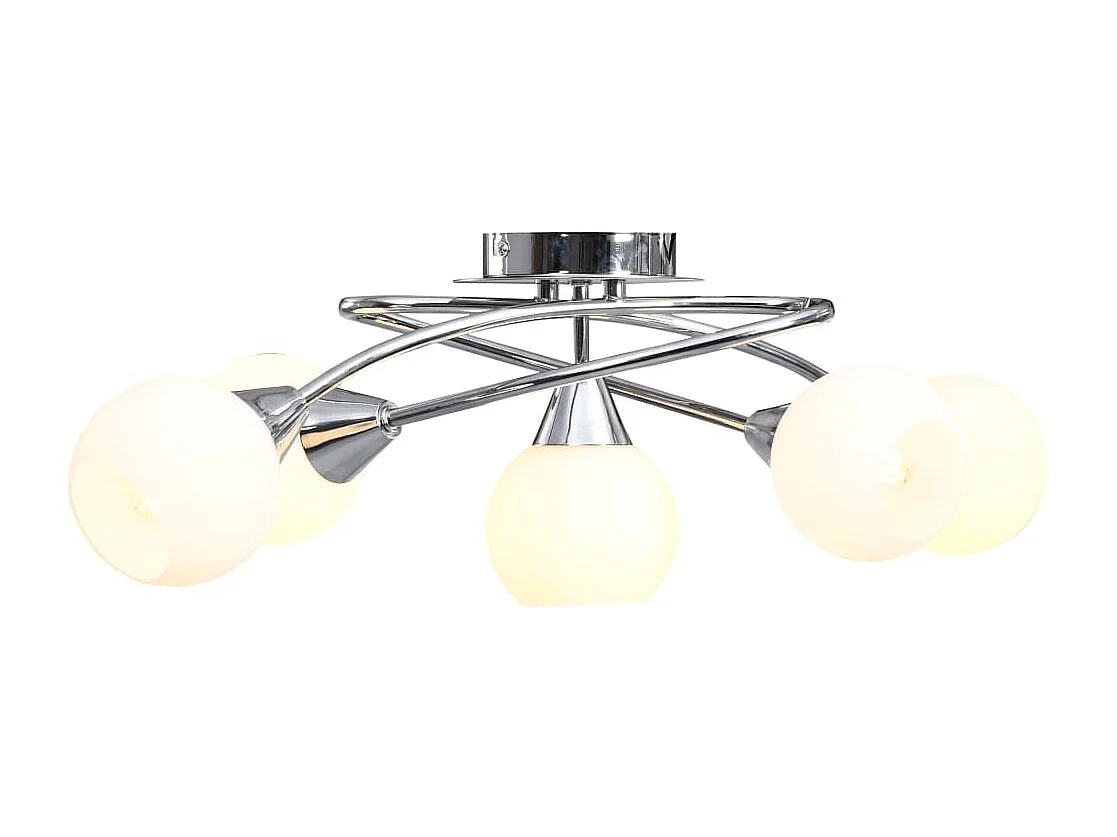 Plafonnier avec abat-jour en verre 5 ampoules E14 Blanc Bol FR287067