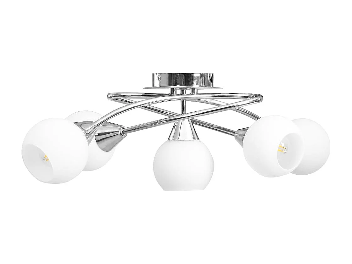 Plafonnier avec abat-jour en verre 5 ampoules E14 Blanc Bol FR287067