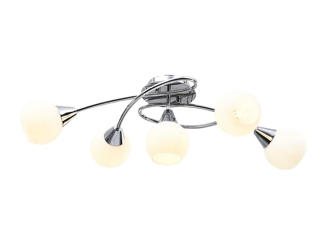 Plafonnier avec abat-jour en verre 5 ampoules E14 Blanc Bol FR287067