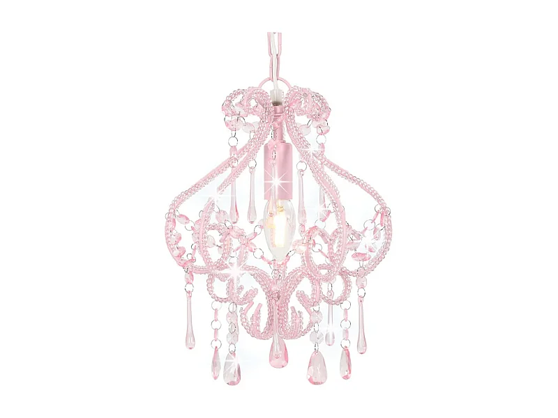 Candeeiro de teto com contas redondo E14 cor-de-rosa PT738668