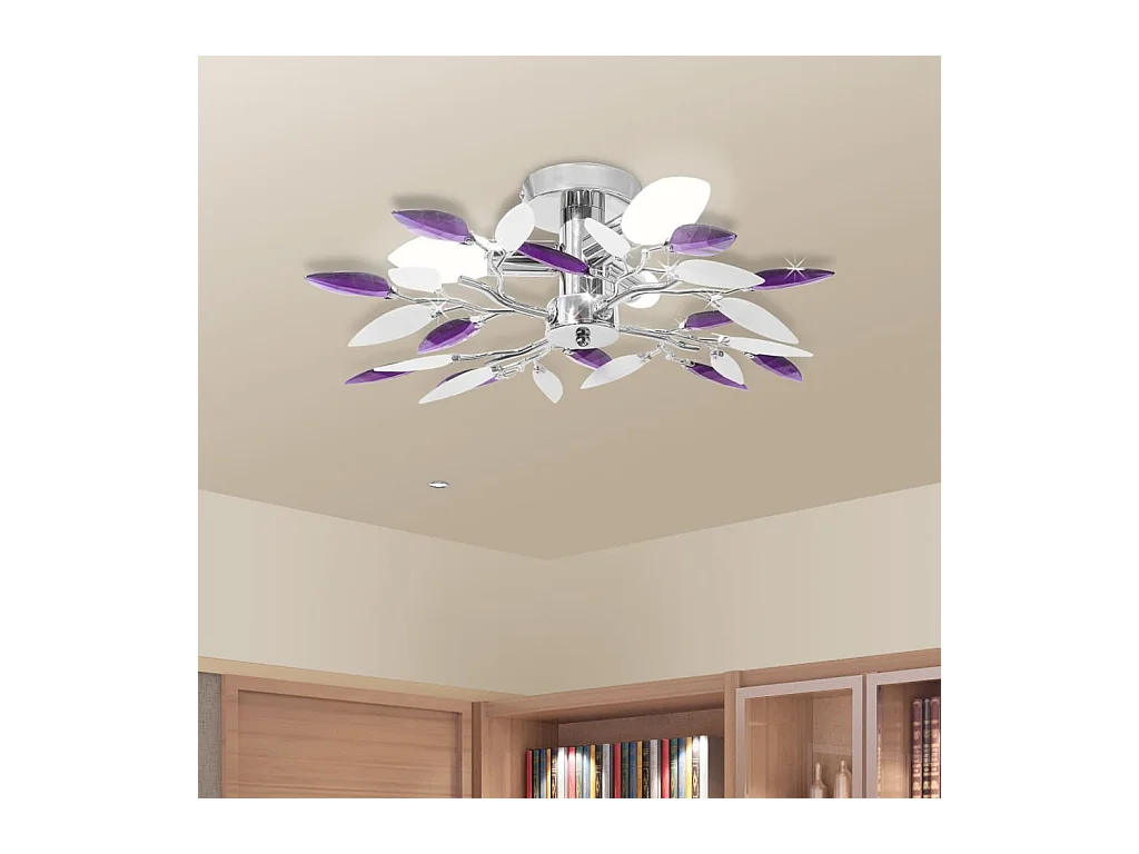 Lâmpada teto com folhas de acrílico e cristal branco & lilás, 3 E14 PT280906