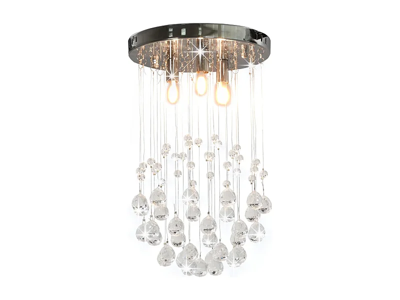 Candeeiro teto contas cristal 3 lâmpadas G9 esférico prateado PT594711