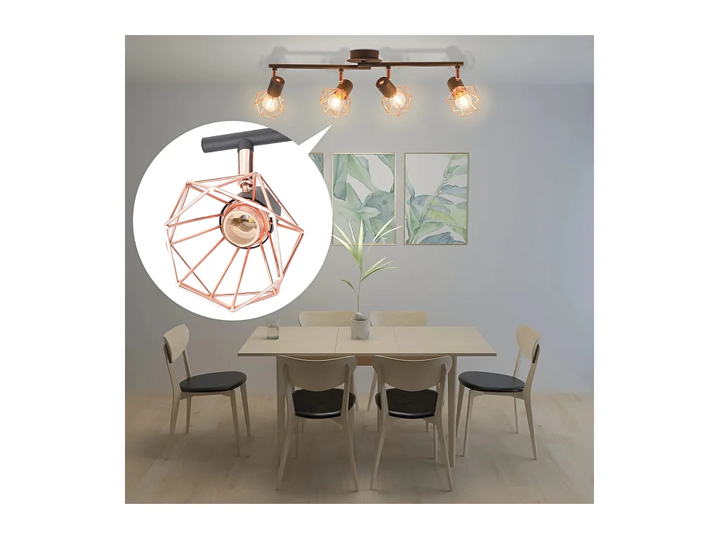 Plafonnier avec 4 projecteurs E14 Noir et cuivre FR551440