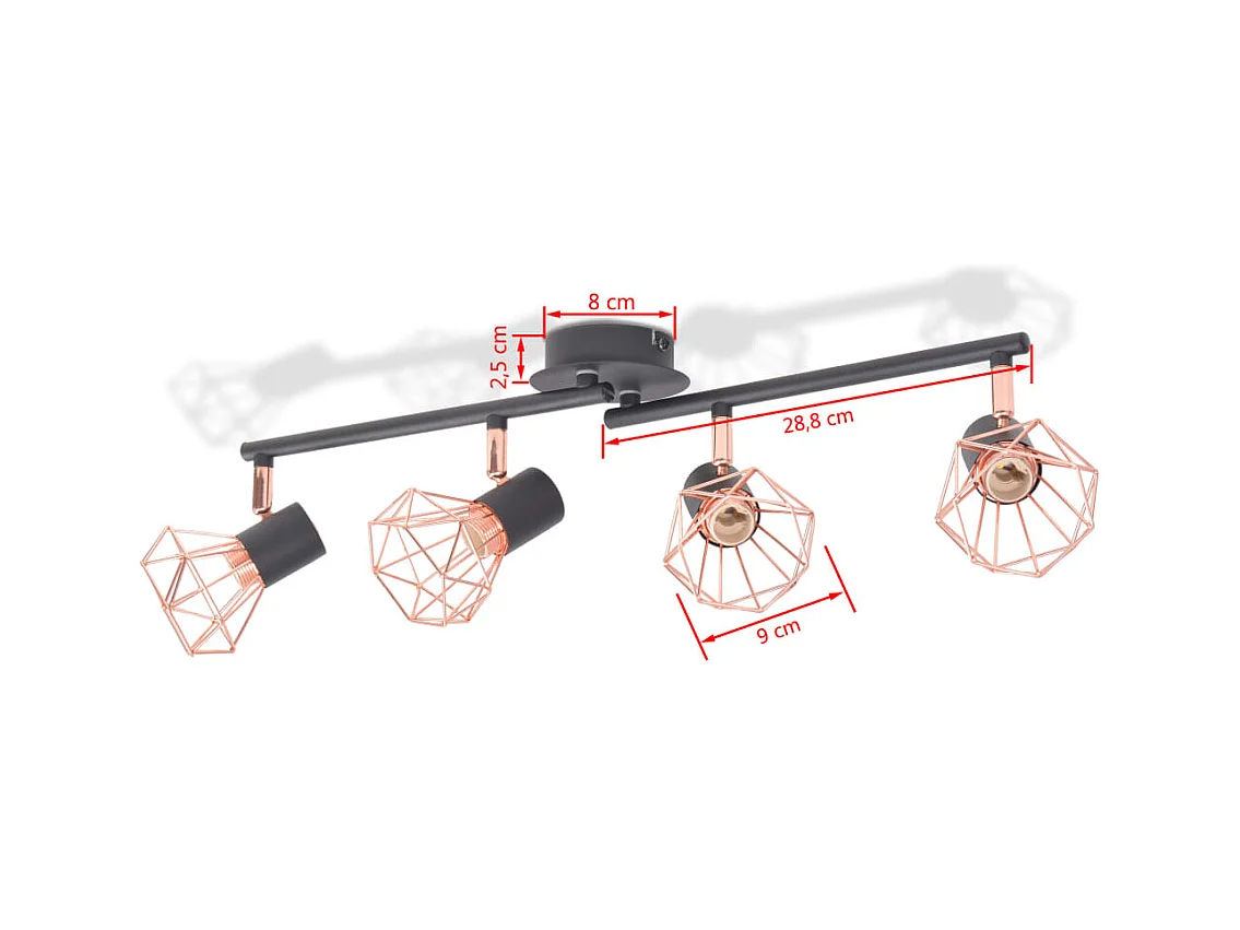 Plafonnier avec 4 projecteurs E14 Noir et cuivre FR551440