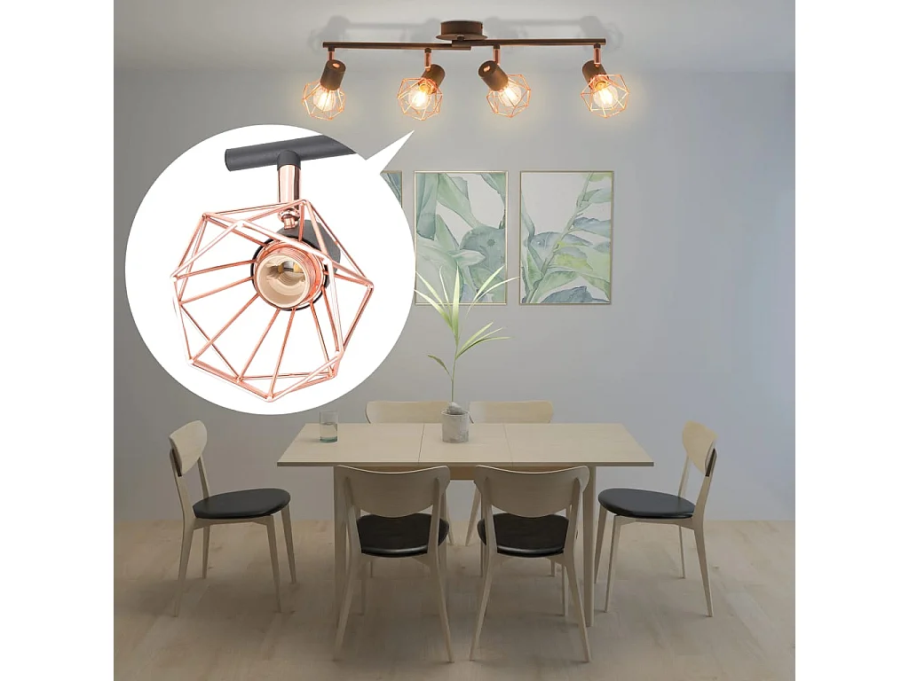 Lámpara de techo con 4 focos E14 negra y cobre ES452125