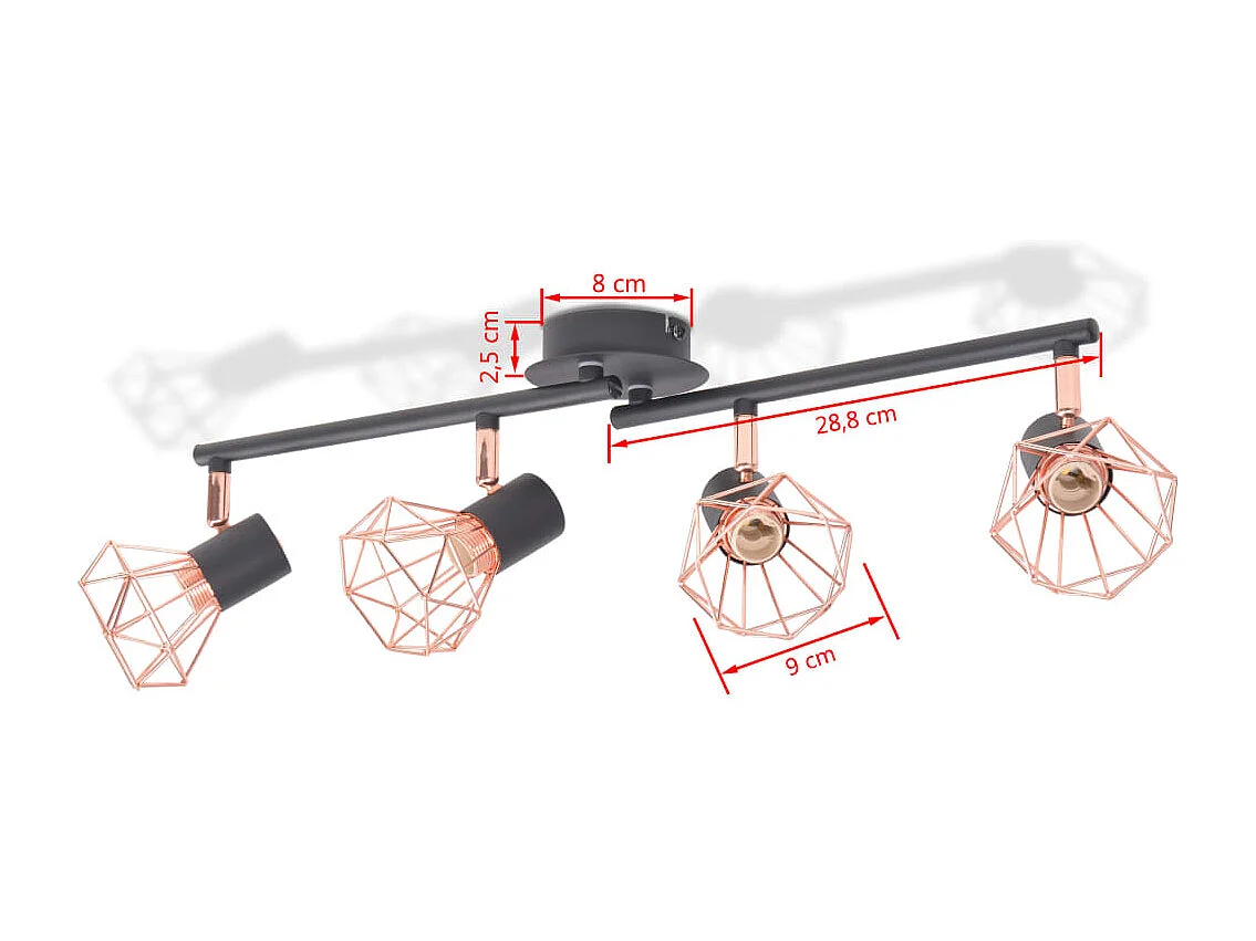 Lámpara de techo con 4 focos E14 negra y cobre ES452125