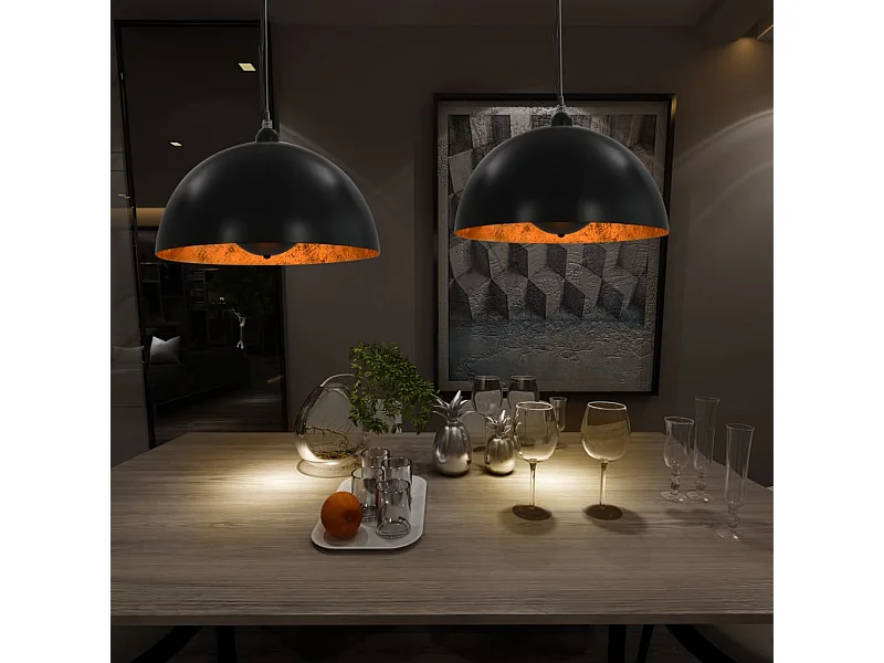 2 pcs Plafonniers Noir et doré Semi-sphérique 40 cm E27 FR925578