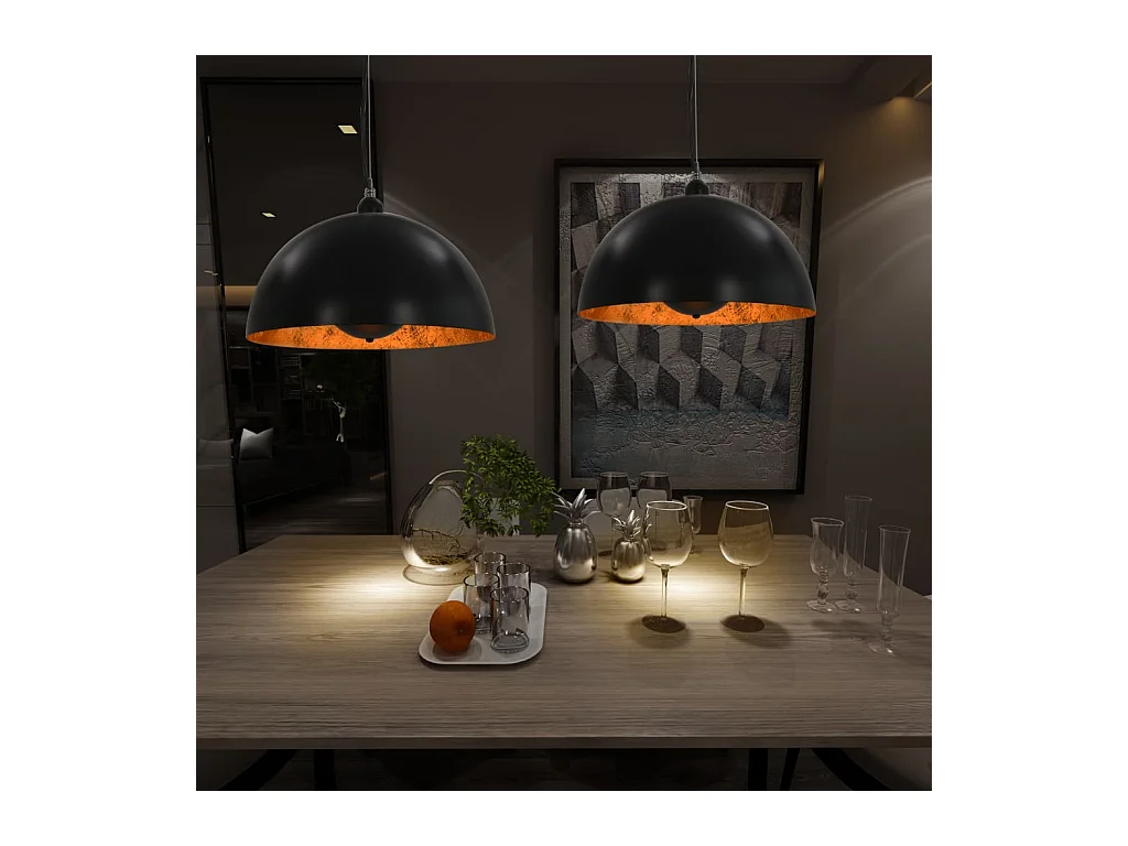 2 pcs Plafonniers Noir et doré Semi-sphérique 40 cm E27 FR925578