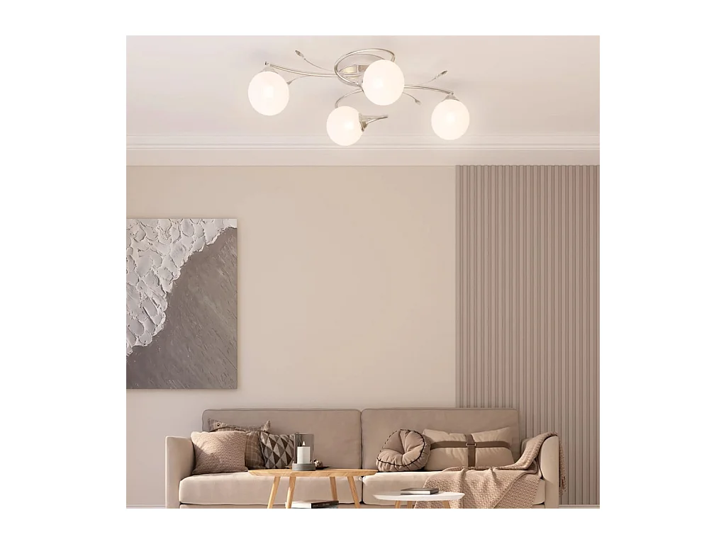 Plafonnier avec abat-jour ronds en verre pour 4 LED G9 FR945295