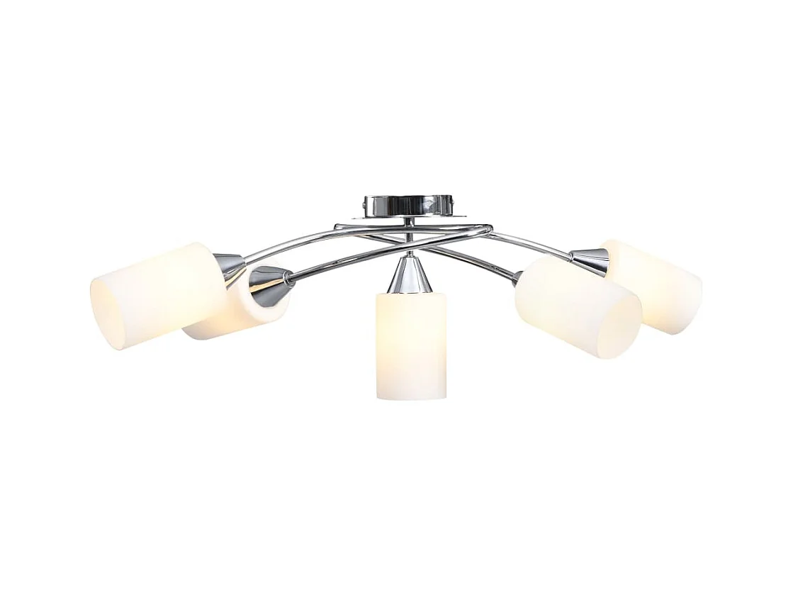 Plafonnier avec abat-jour en verre 5 ampoules E14 Blanc Cône FR220011