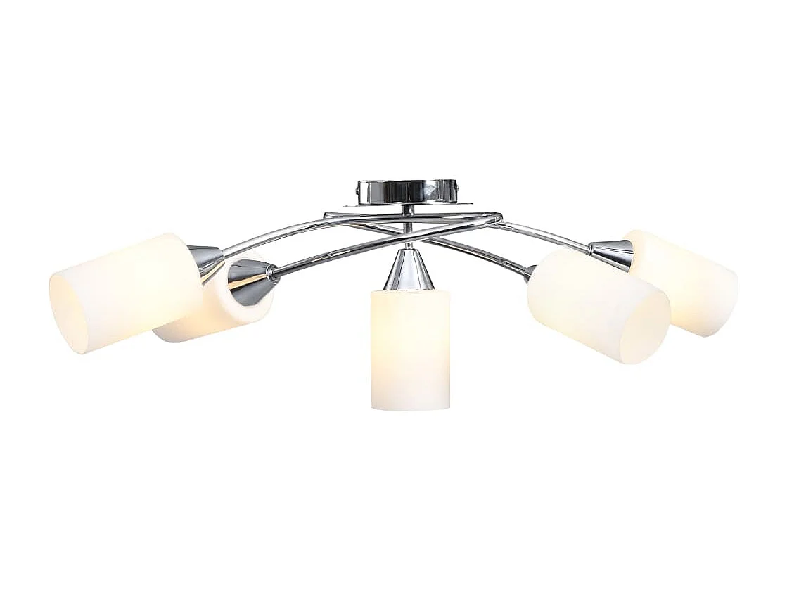 Plafonnier avec abat-jour en verre 5 ampoules E14 Blanc Cône FR220011