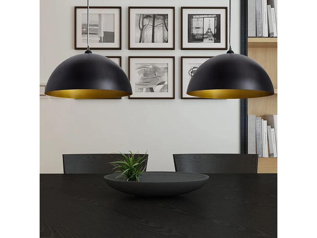 Plafonniers 2 pcs Hauteur réglable Semi-sphérique Noir FR607444