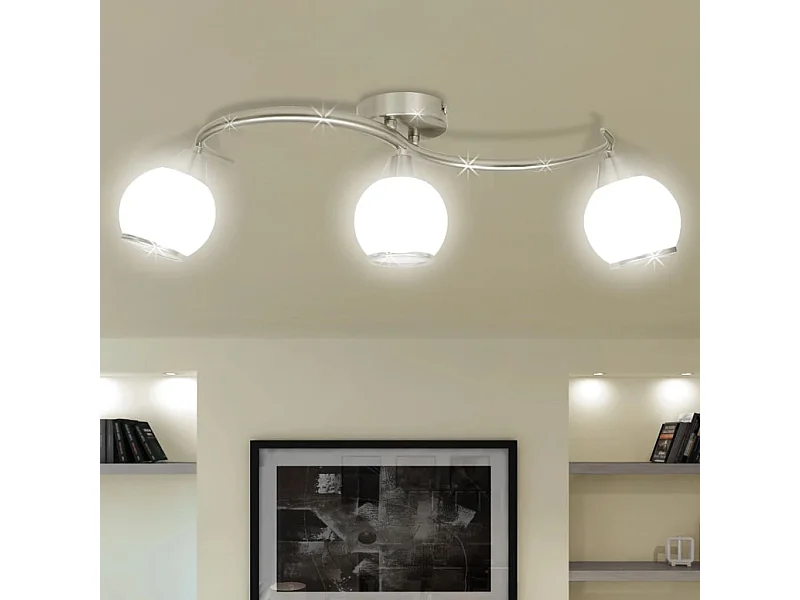 Plafonnier avec abat-jour en verre sur rail pour 3 ampoules E14 FR805494