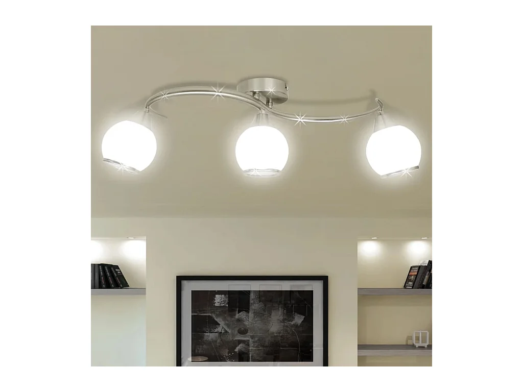 Plafonnier avec abat-jour en verre sur rail pour 3 ampoules E14 FR805494