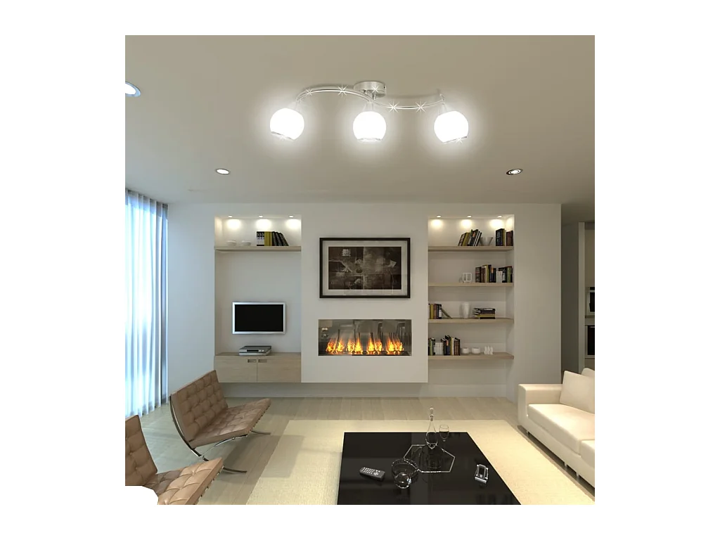 Plafonnier avec abat-jour en verre sur rail pour 3 ampoules E14 FR805494