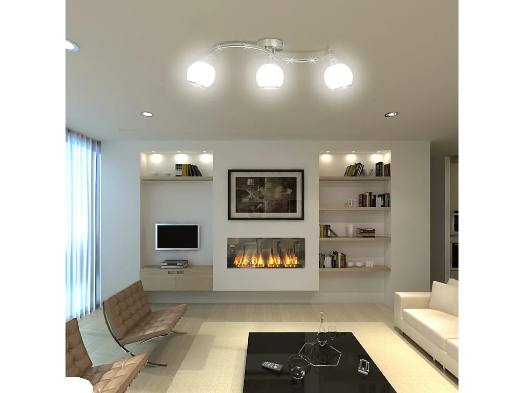 Plafonnier avec abat-jour en verre sur rail pour 3 ampoules E14 FR805494