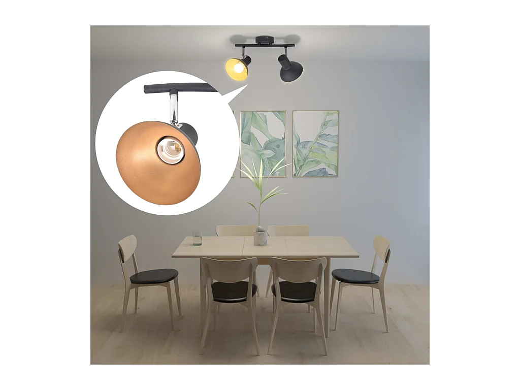 Plafonnier pour 2 ampoules E27 Noir et doré FR328915
