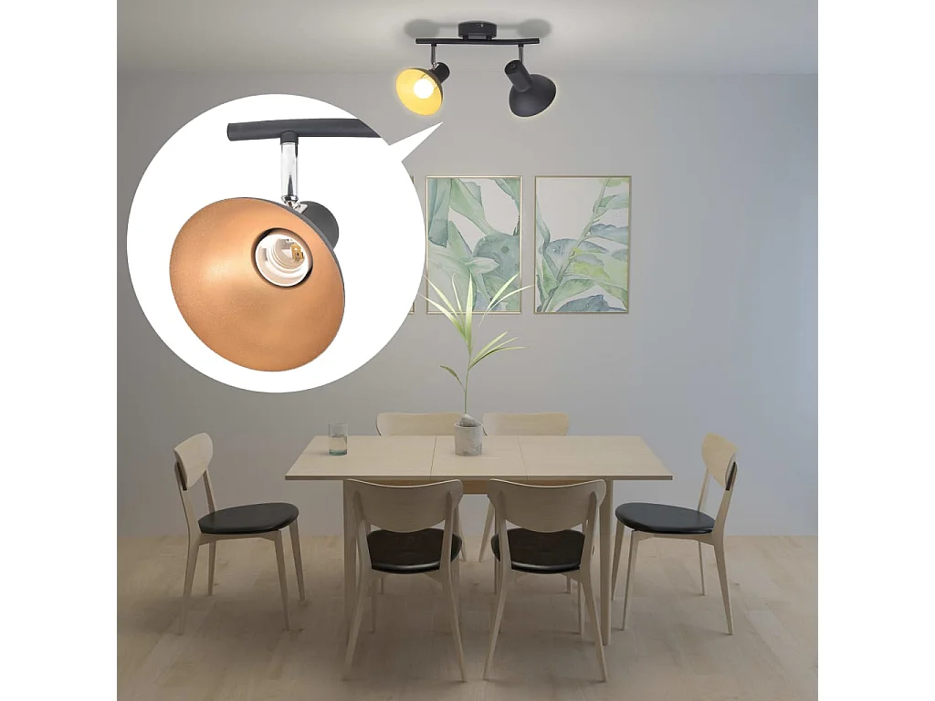 Plafonnier pour 2 ampoules E27 Noir et doré FR328915