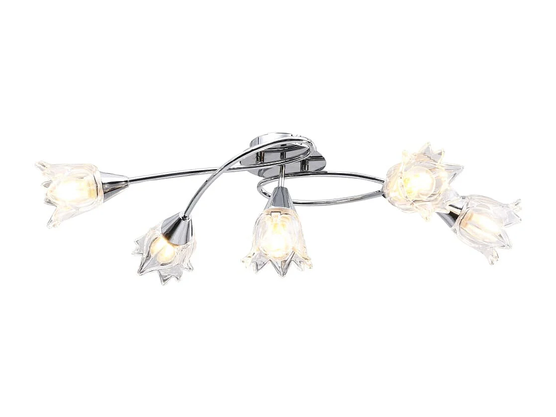 Plafonnier et abat-jour verre transparent 5 ampoules E14 Tulipe FR743478