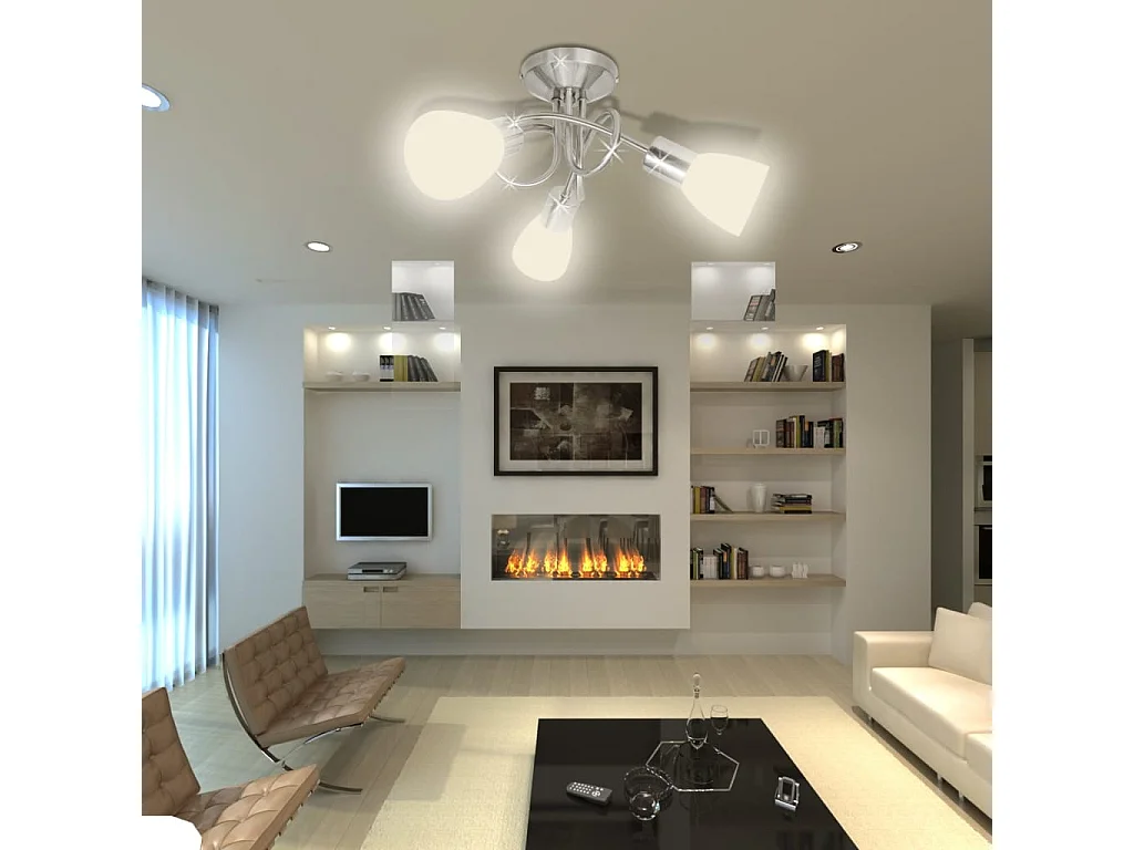 Plafonnier avec abat-jour en verre pour 3 ampoules E14 FR979795