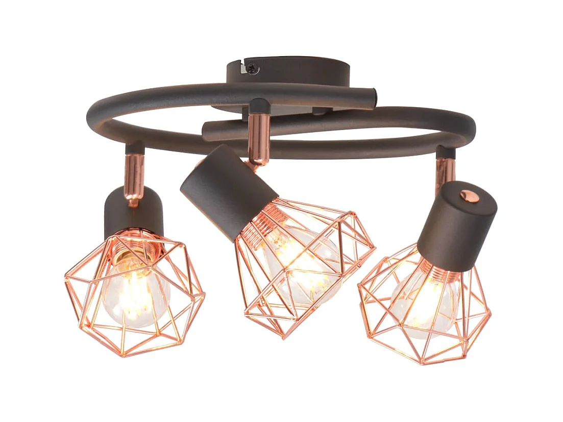 Plafonnier avec 3 projecteurs E14 Noir et cuivre FR843789