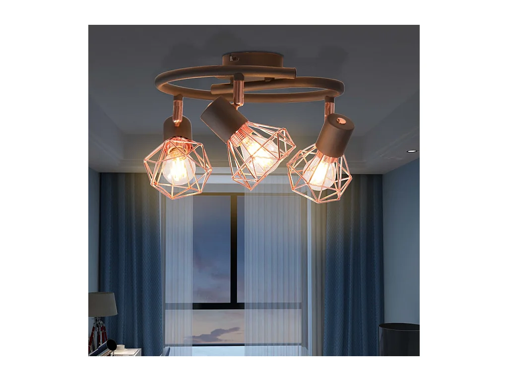 Plafonnier avec 3 projecteurs E14 Noir et cuivre FR843789