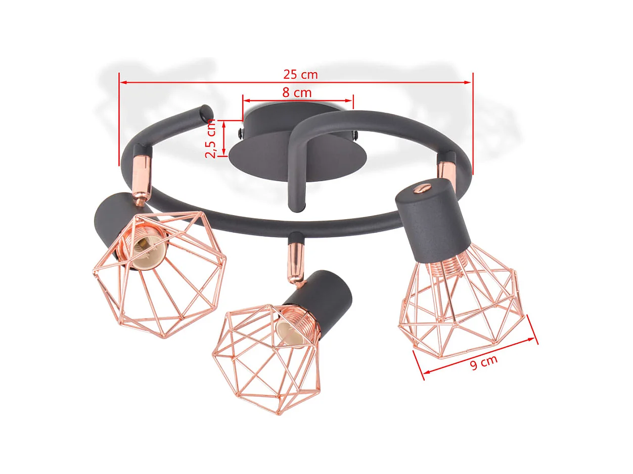 Plafonnier avec 3 projecteurs E14 Noir et cuivre FR843789