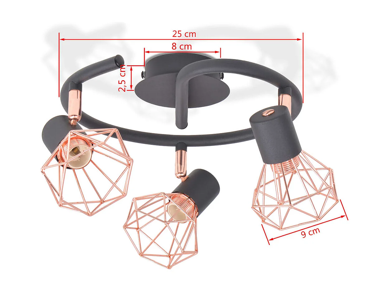 Lámpara de techo con 3 focos E14 negra y cobre ES918760
