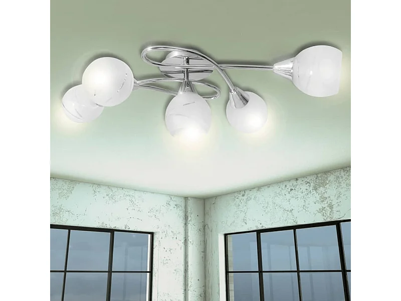 Plafonnier avec abat-jours en verre pour 5 ampoules E14 FR950674