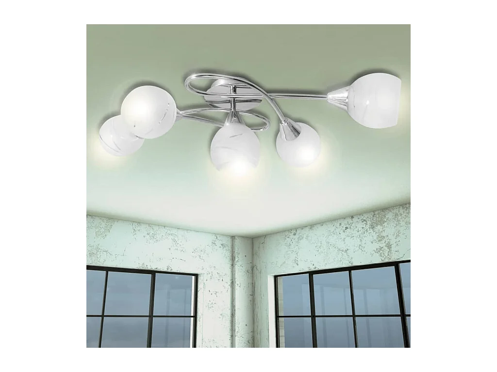 Plafonnier avec abat-jours en verre pour 5 ampoules E14 FR950674