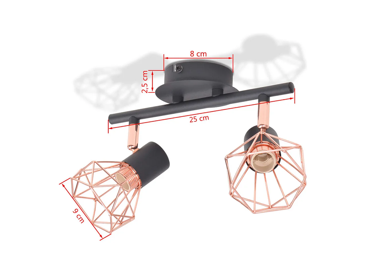 Plafonnier avec 2 projecteurs E14 Noir et cuivre FR754134