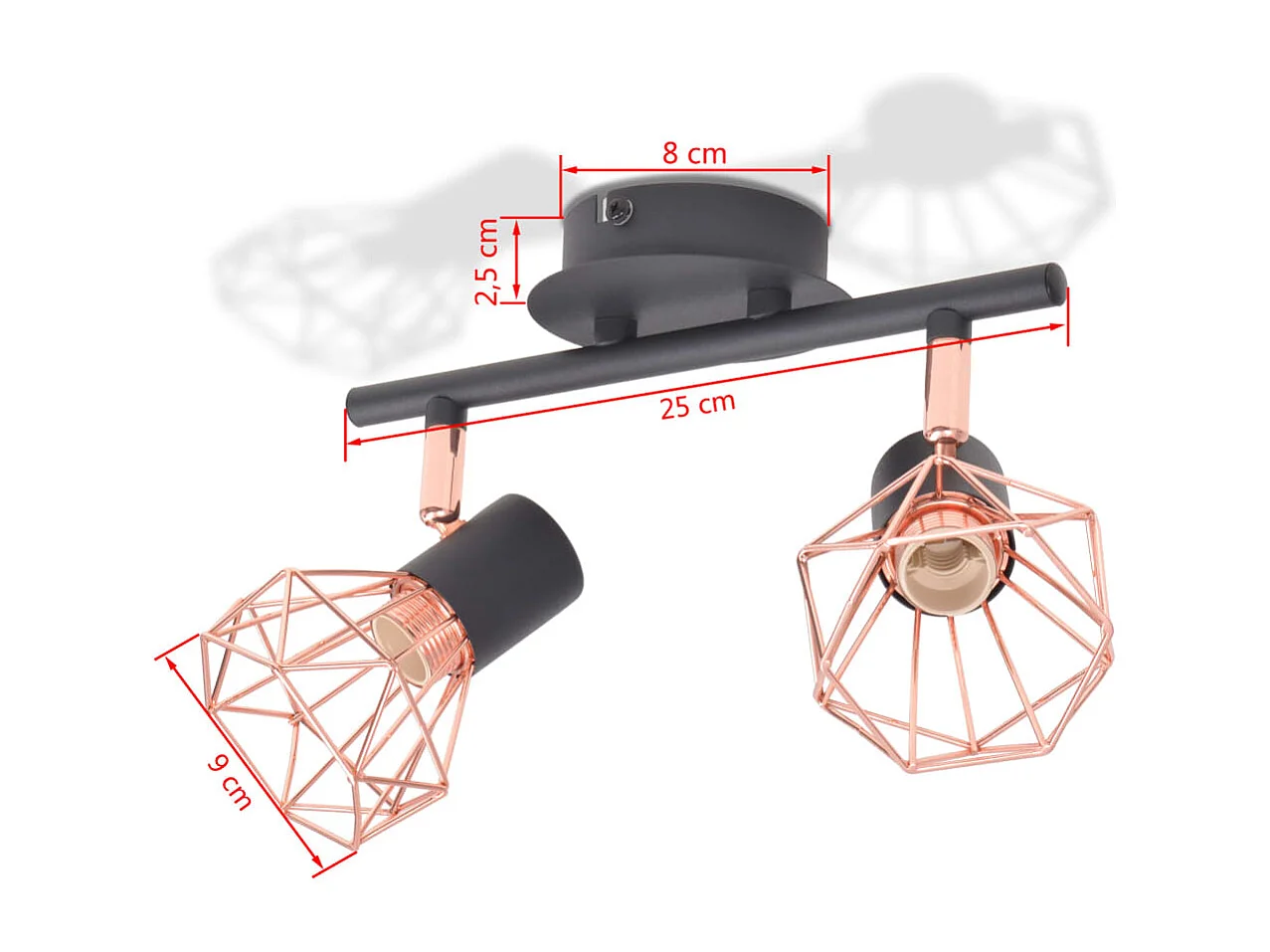 Lámpara de techo con 2 focos E14 negra y cobre ES971572