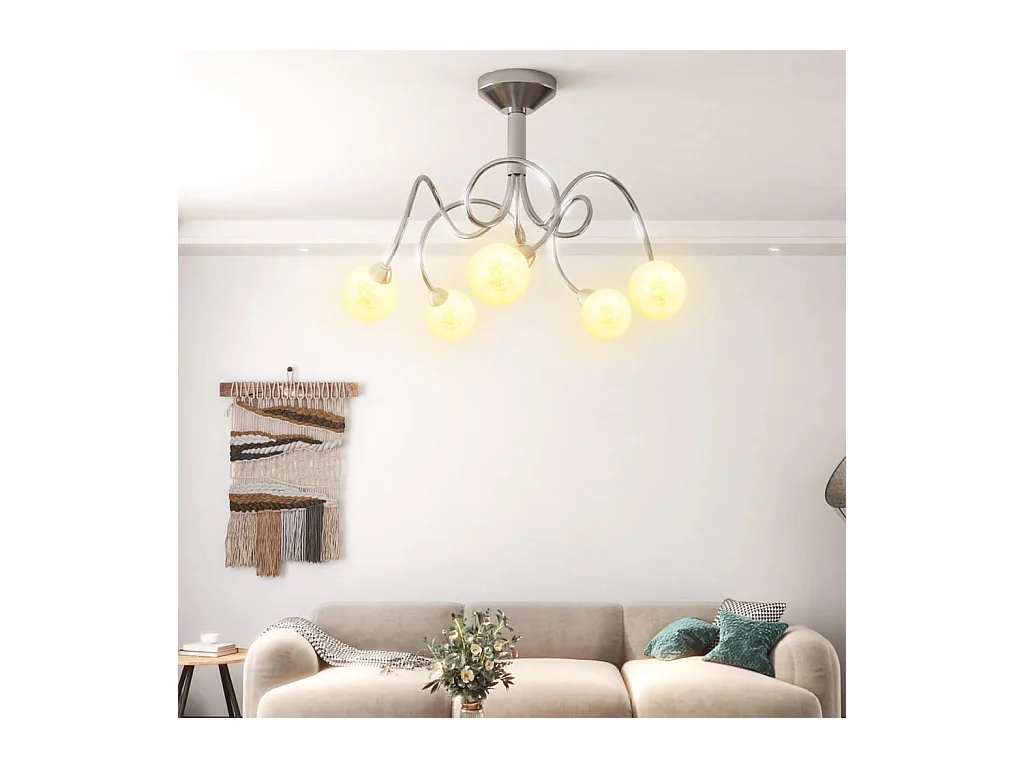 Candeeiro teto c/ abajures vidro redondos p/ 5 lâmpadas LED G9 PT604288