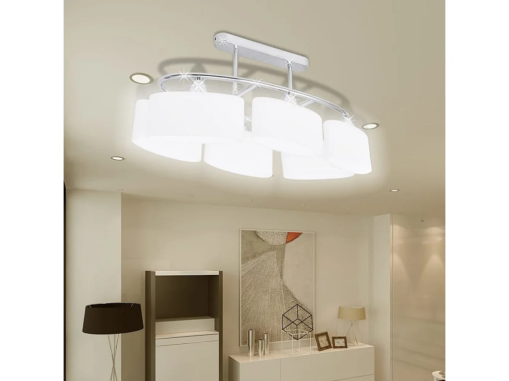 Plafonnier avec abat-jours en verre ellipsoïde 4 pcs E14 FR828863