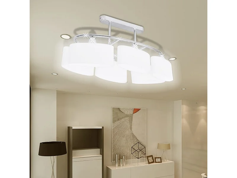 Plafonnier avec abat-jours en verre ellipsoïde 4 pcs E14 FR828863