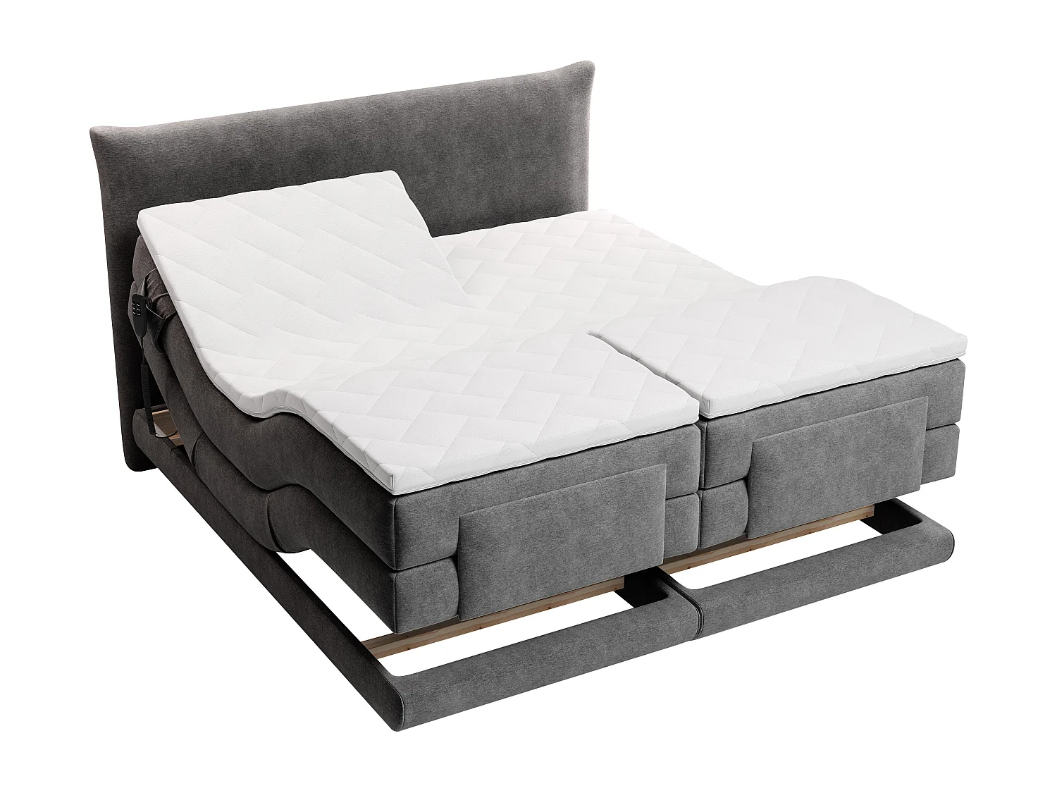 Komplett boxspring set sänggavel + elektrisk ställbar resårmadrass + madrass + bäddmadrass - 2 x 90 x 200 cm - Tyg - Antracit - ZANORO från PALACIO