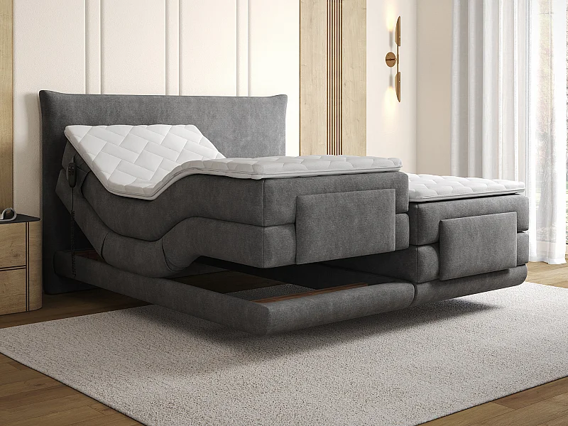 Set completo boxspring testata + reti relax elettriche + materasso + topper - 2 x 90 x 200 cm - Tessuto - Antracite - ZANORO di PALACIO