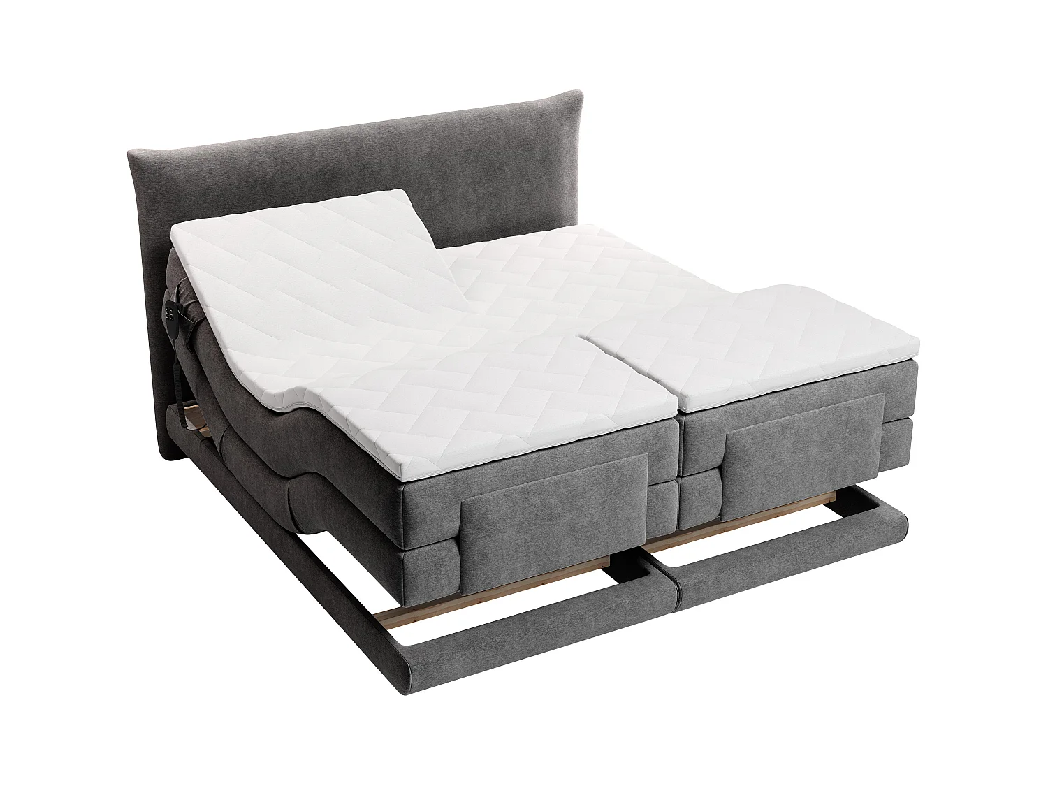 Ensemble complet boxspring tête de lit + sommiers relaxation électrique + matelas + surmatelas - 2 x 80 x 200 cm - Tissu - Anthracite - ZANORO de PALACIO