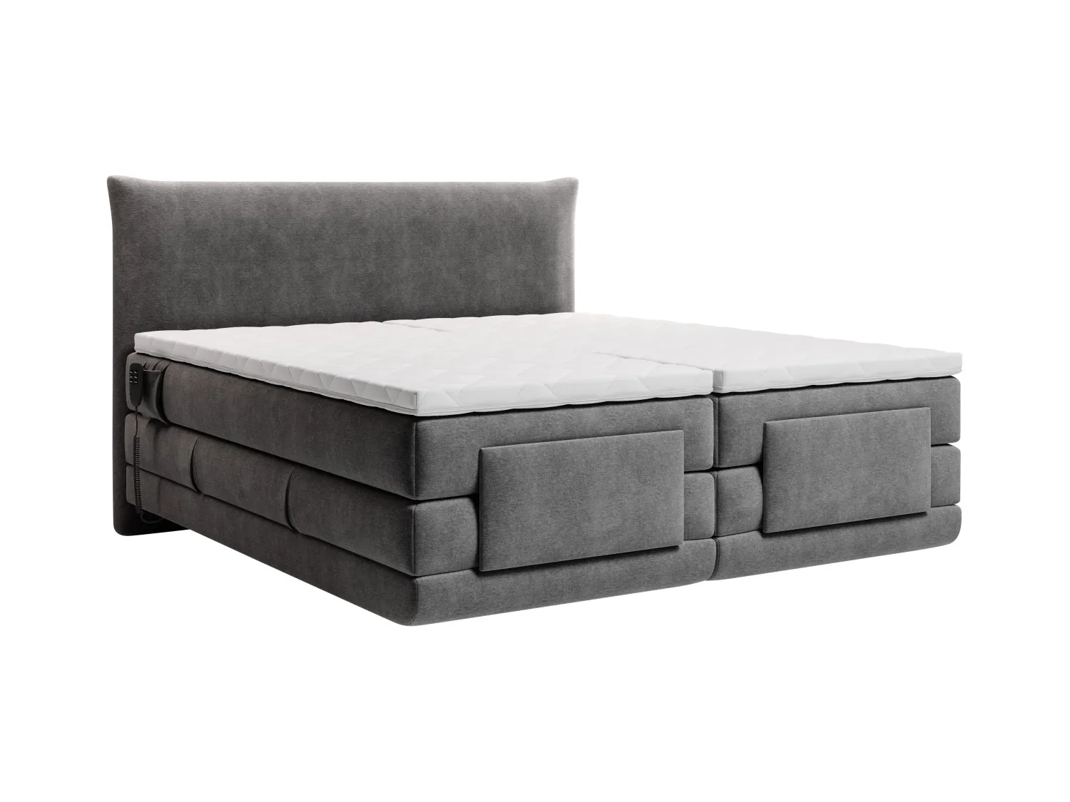 Conjunto completo boxspring cabecero + somieres con relax eléctrico + colchón + topper - 2 x 80 x 200 cm - Tela - Antracita - ZANORO de PALACIO