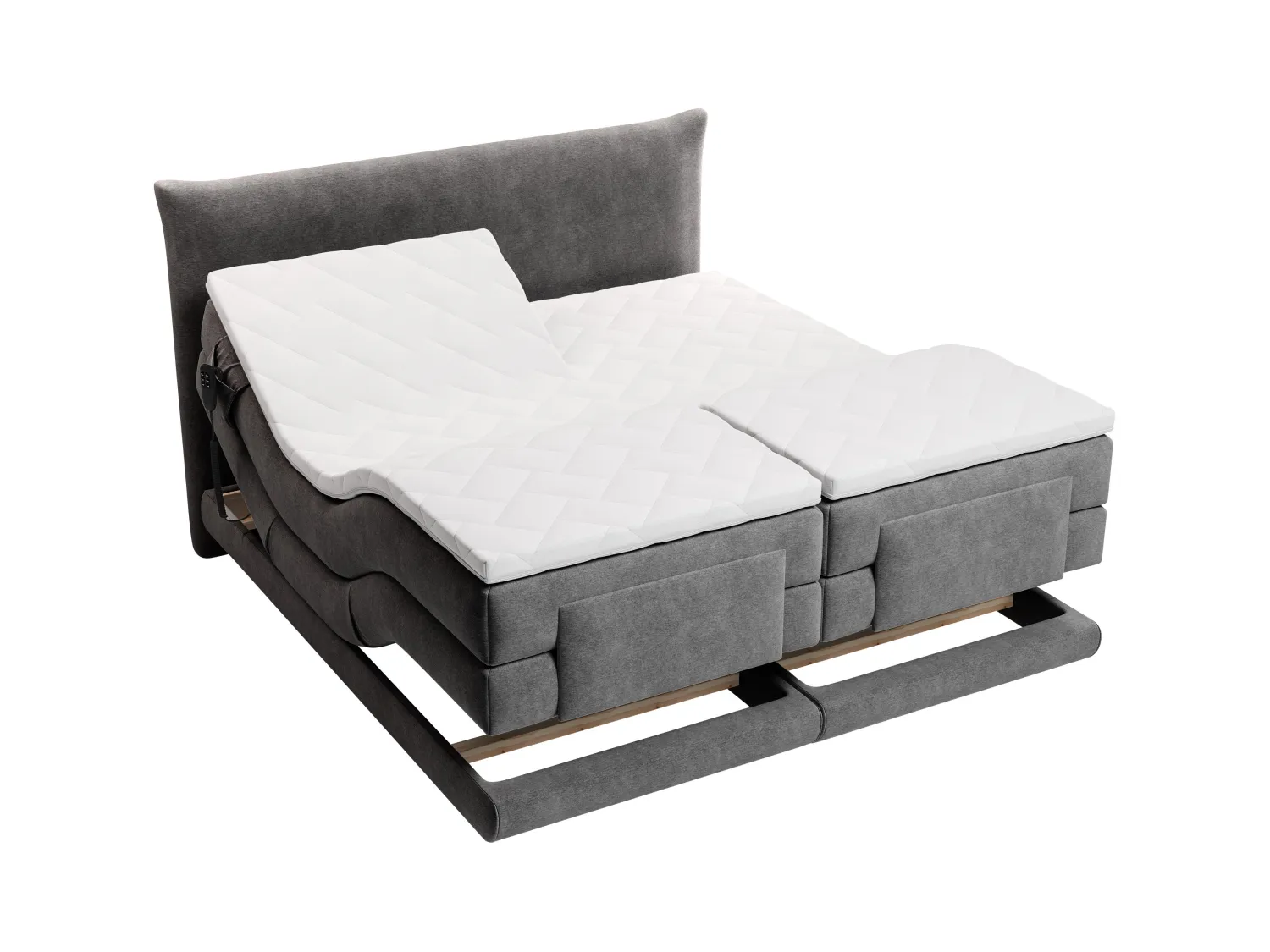 Conjunto completo boxspring cabecero + somieres con relax eléctrico + colchón + topper - 2 x 80 x 200 cm - Tela - Antracita - ZANORO de PALACIO
